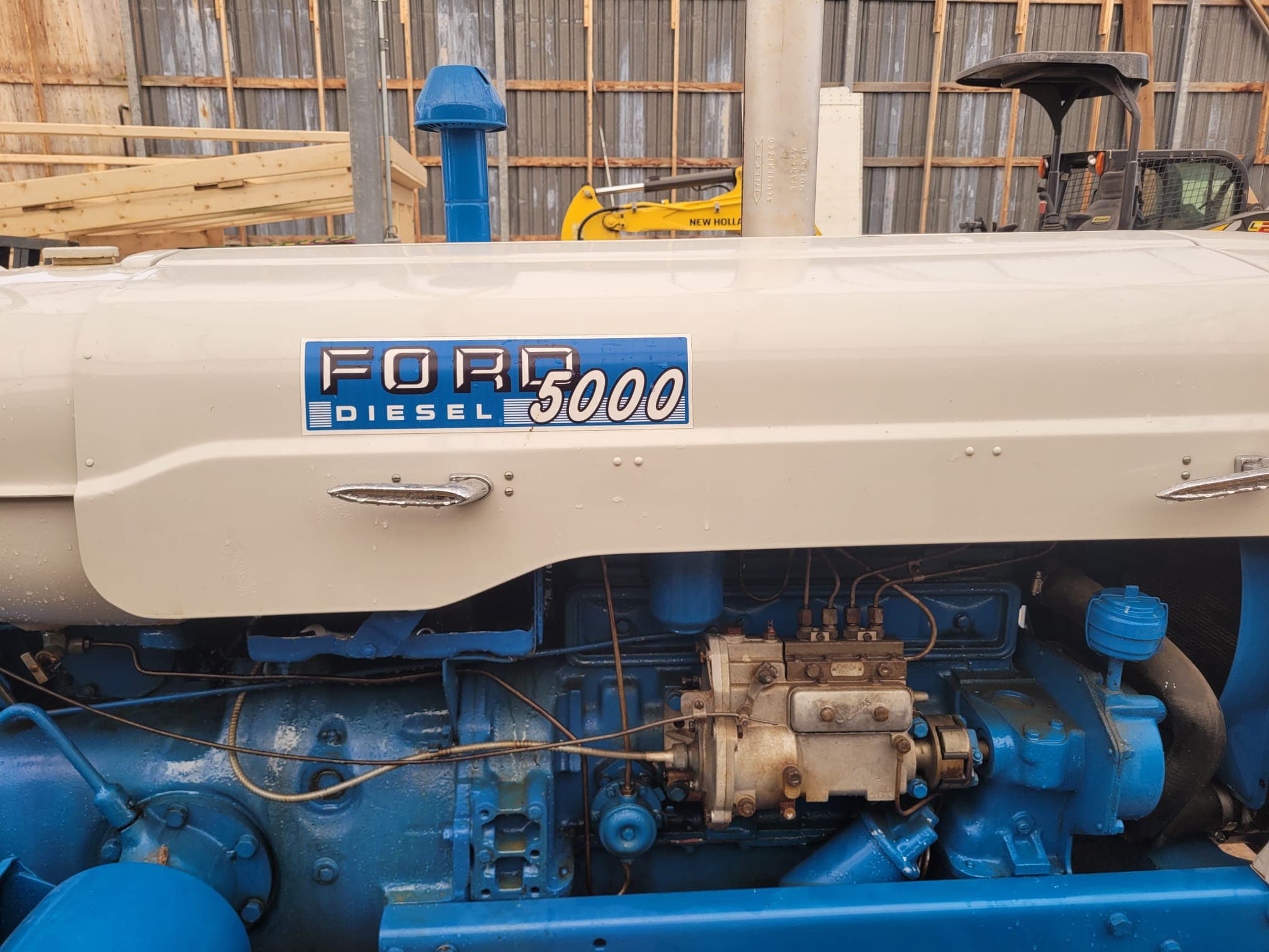 1964 Fordson Super Major 5000 Diesel engine bay showing Ford 5000 badge